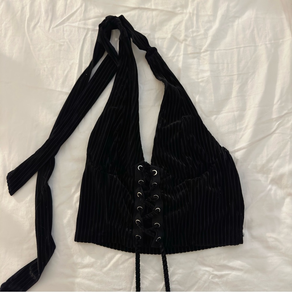 Black Pinstripe Halter Top